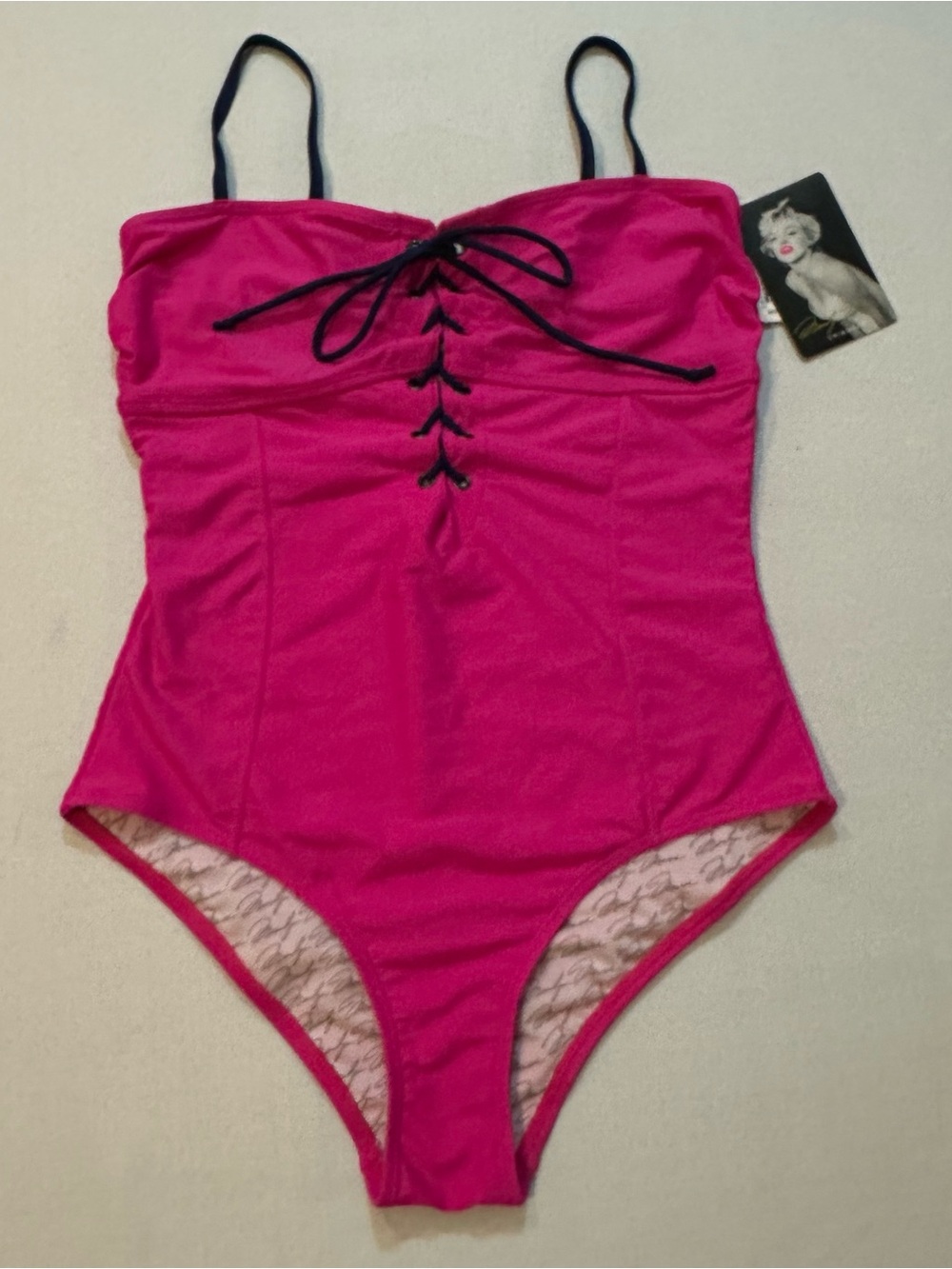 NWT Marilyn Monroe Pink Lace Up One Piece Swimsuit L